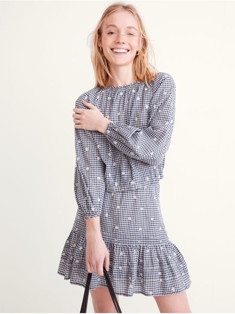 Madewell Embroidered Button-Back Shirt in Gingham in Navy Shoreline